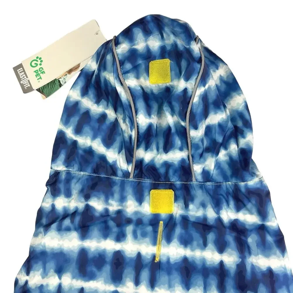 GF Pet NWT Reversible Elasto-Fit Yellow & Blue Tie Dye Print Dog Raincoat Sz XL